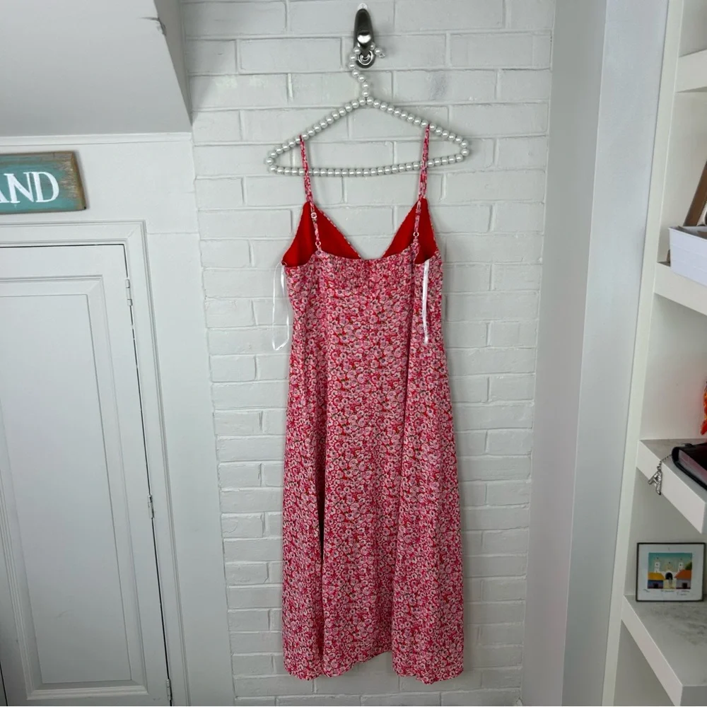 NWT Lulus Intricate Sweetness Red Floral Tie Front Sleeveless Midi Dress Size L - Picture 11 of 14